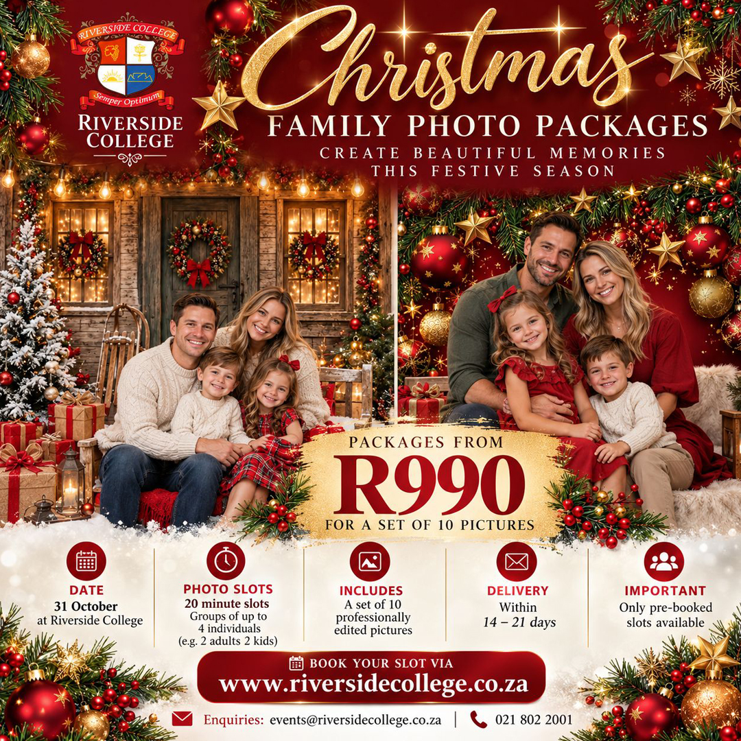 Christmas family photo packages at Riverside College, from R990 for a set of 10 pictures on 31 October