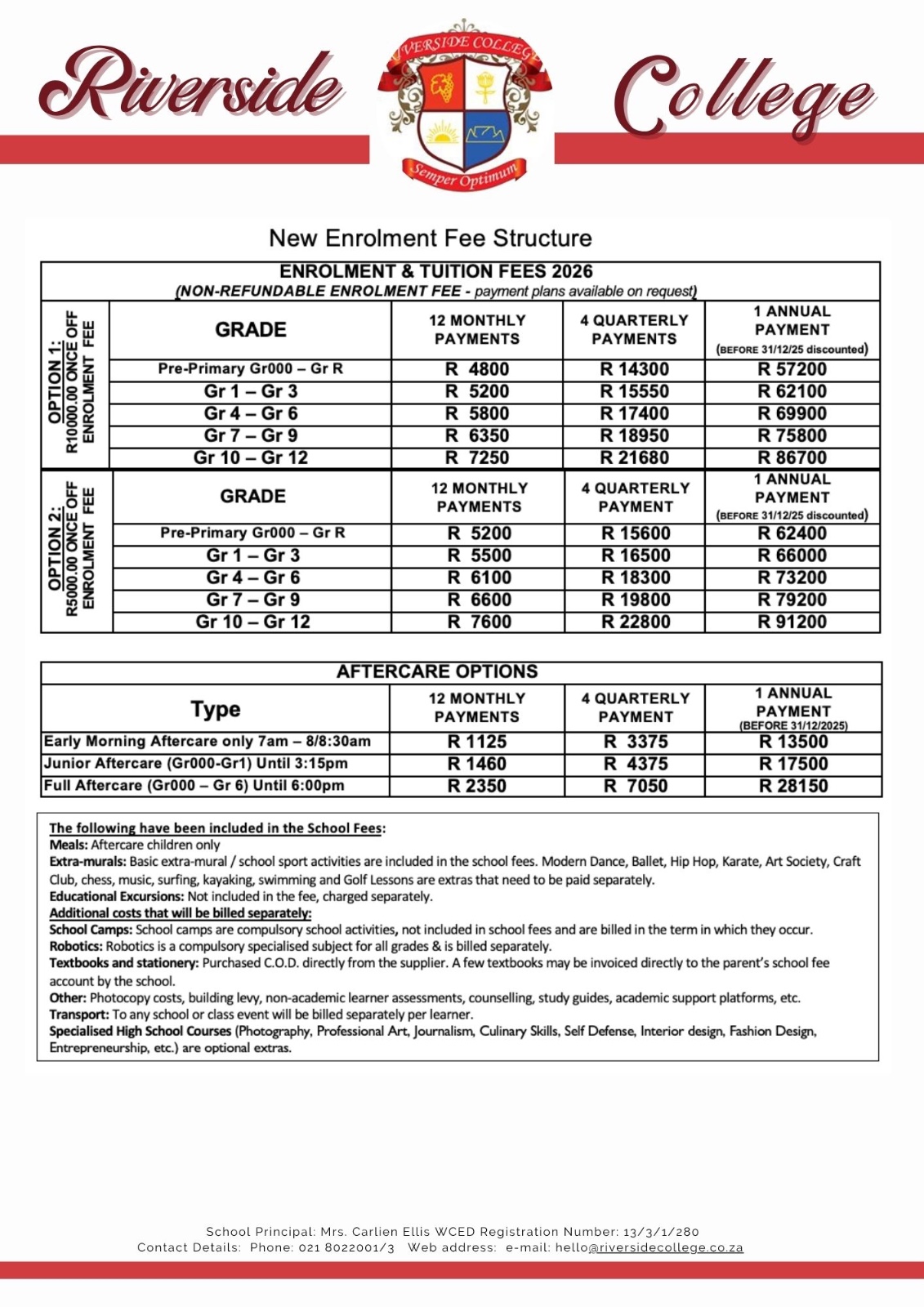 Riverside College school fee structure