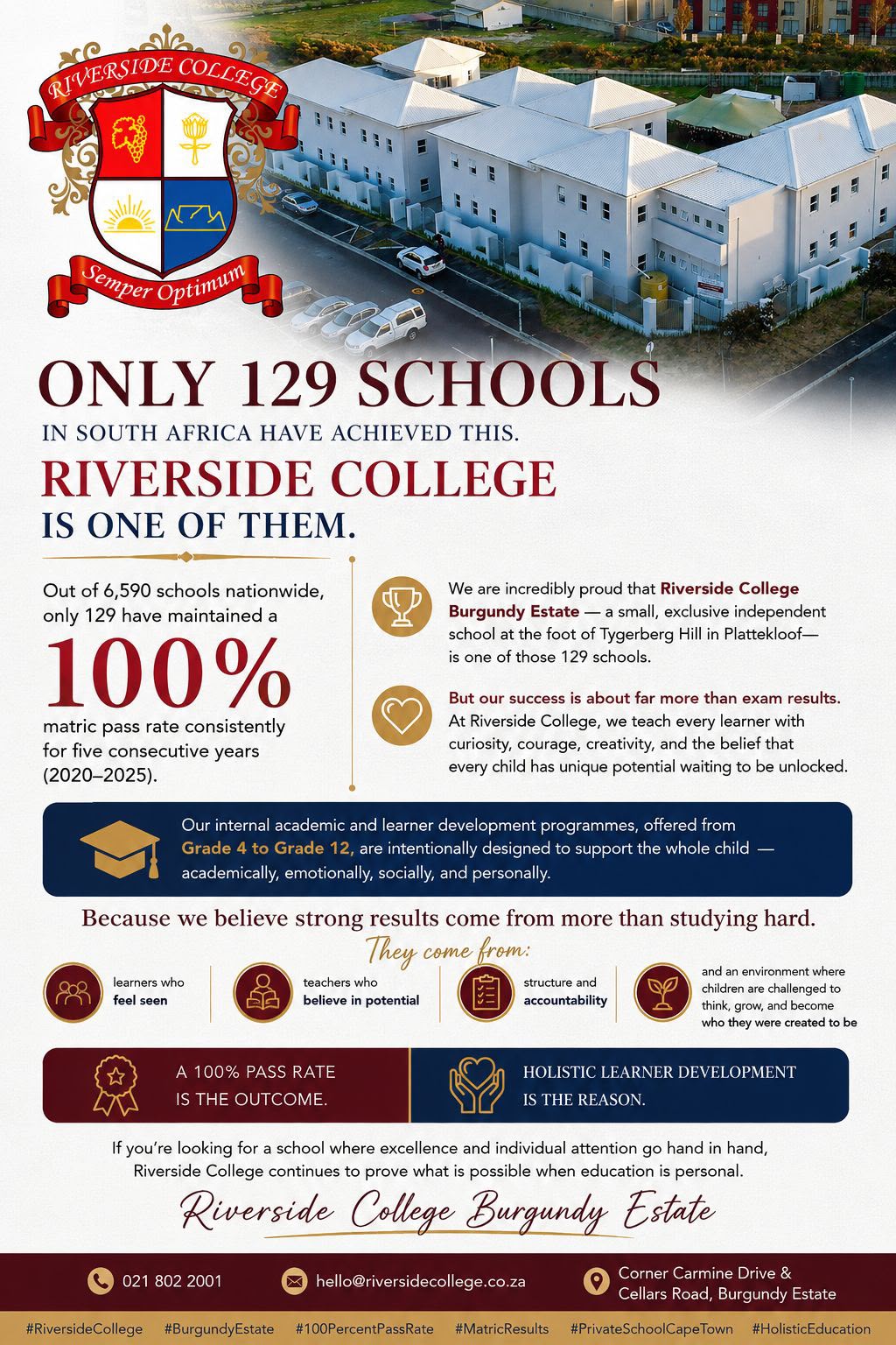 Riverside College, one of 129 South African schools with a 100% matric pass rate