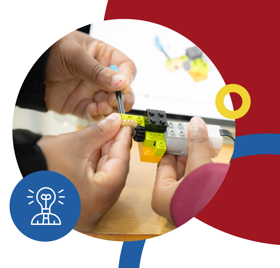Riverside College Primary School learners building robots during robotics class